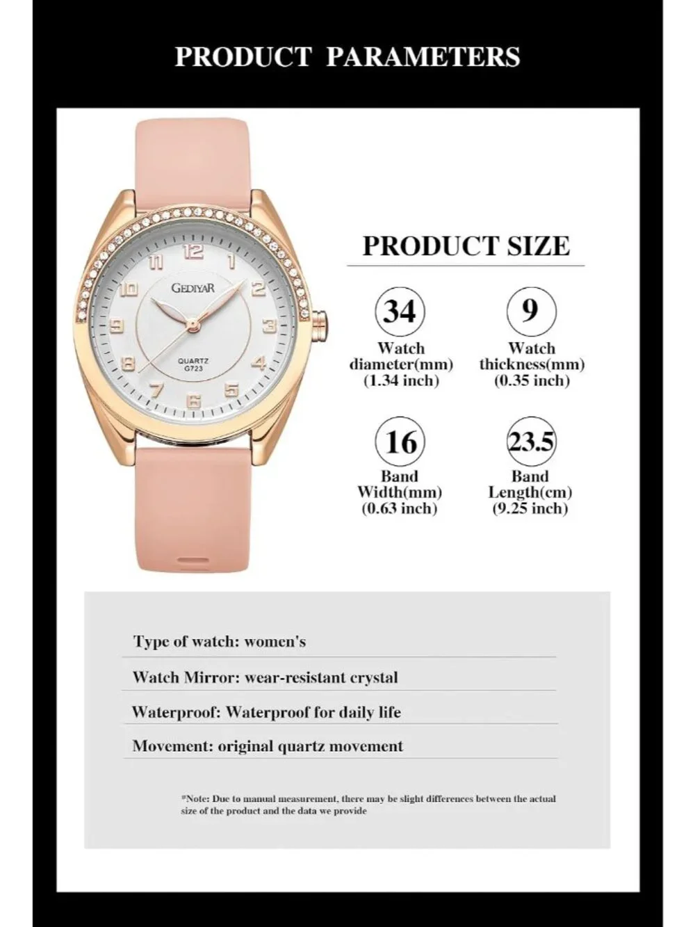 Women's Pink Silicone Strap Waterproof Analog Quartz Easy Read Dial Wrist Watch